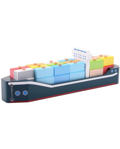 Дървена дидактическа играчка Jouéco - Морски контейнеровоз, за нанизване - 2
