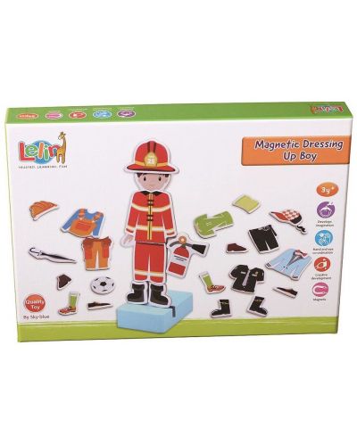 Магнитна играчка Lelin - Момченце, с дрехи за преобличане, Професии - 2