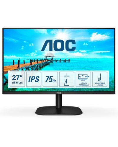 Монитор AOC - 27B2DA, 27", FHD, IPS, черен - 1