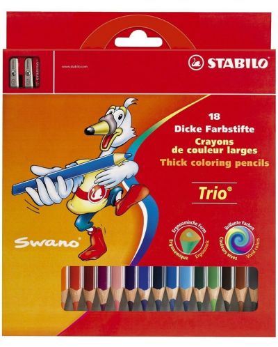 Моливи Stabilo Swano Trio – Макси, 18 цвята, с острилка - 1