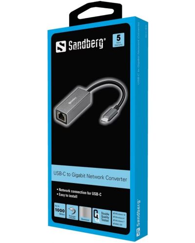 Мрежови адаптер Sandberg - 136-04, USB-C/RJ45, 1000Mbps, сив - 2