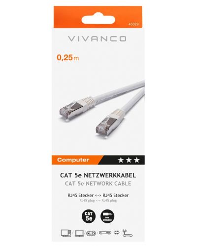 Мрежови кабел Vivanco - 45329, RJ45/RJ45, 0.25m, бял - 2