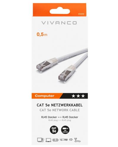 Мрежови кабел Vivanco - 45330, RJ45/RJ45, 0.5m, бял - 2
