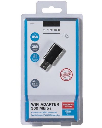 Мрежови адаптер Vivanco - 36665, USB, 300 Mbit/s, черен - 2