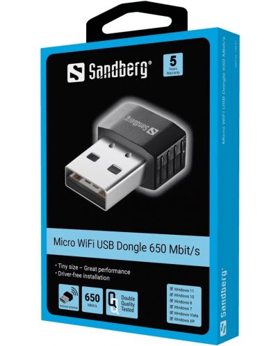 Мрежови адаптер Sandberg - Micro Wi-fi Dongle, 650 Mbit/s, черен - 2