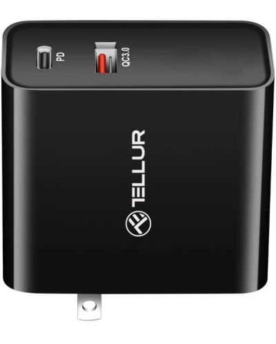 Зарядно устройство Tellur - Dual Port, USB-A/C, US/EU/UK, 48W, черно - 4