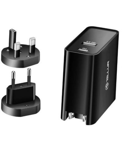 Зарядно устройство Tellur - Dual Port, USB-A/C, US/EU/UK, 48W, черно - 2