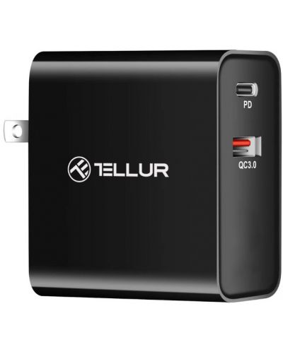 Зарядно устройство Tellur - Dual Port, USB-A/C, US/EU/UK, 48W, черно - 3
