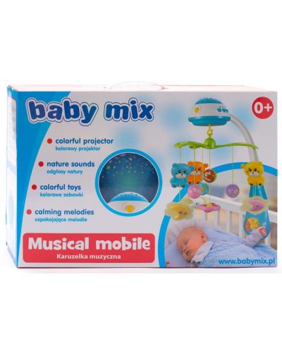 Музикална въртележка-проектор Baby Mix - С котенца, мента - 6