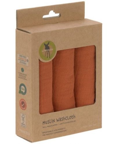 Муселинови кърпи Lassig - Cozy Care, 30 х 30 cm, 3 броя, оранжеви - 6