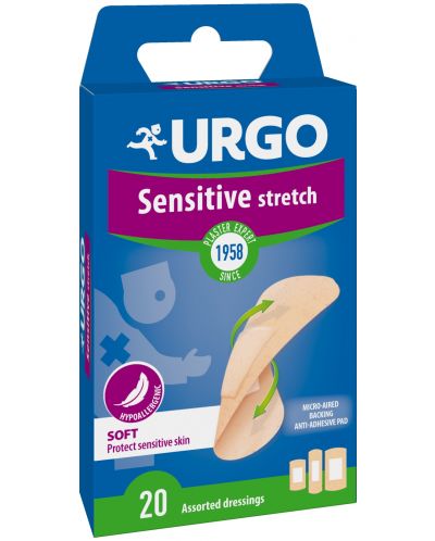 Sensitive Stretch Мултиразтегаеми пластири, 3 размера, 20 броя, Urgo - 1
