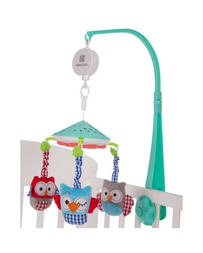 Музикална въртележка за кошара KikkaBoo Owls - С прожектор, в ментов цвят - 1