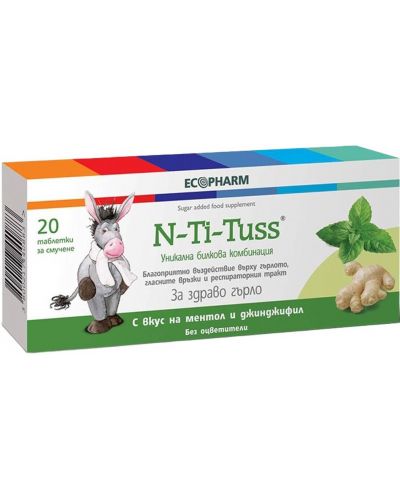 N-Ti-Tuss, ментол и джинджифил, 20 таблетки за смучене, Ecopharm - 1