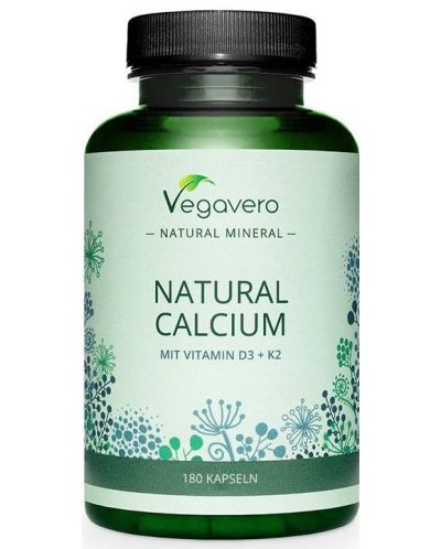 Natural Calcium mit Vitamin D3 + K2, 180 капсули, Vegavero - 1