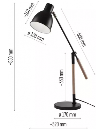 Настолна лампа Emos - Winston Z7605, E27, 1 х 11W, 230V, кабел 1.7 m, черна - 2