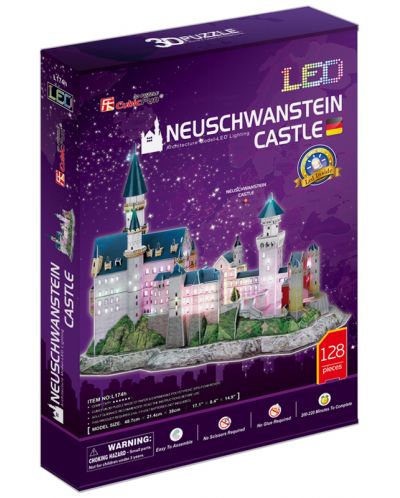 3D Пъзел Cubic Fun от 128 части и LED светлини - Neuschwanstein Castle - 2