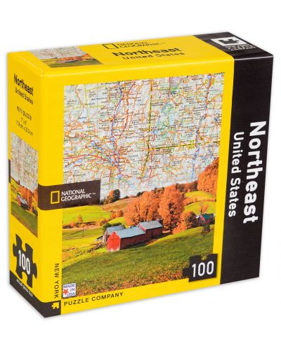 Мини пъзел New York Puzzle от 100 части - Карта на североизточни Съединени щати - 1