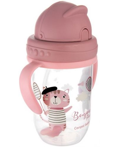 Нетечаща чаша със сламка Canpol babies Bonjour Paris - 270 ml, розова - 2