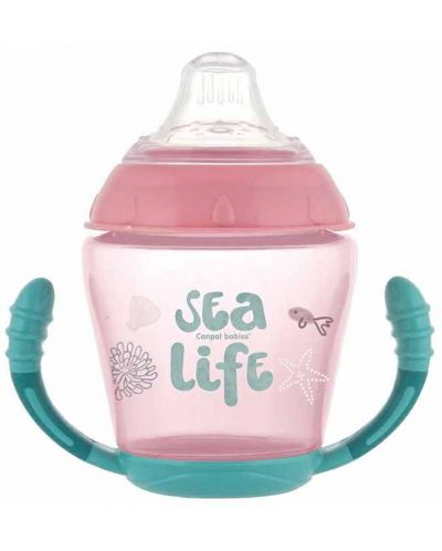 Неразливаща се чаша с дръжки Canpol - Sea Life, розова, 230 ml - 1