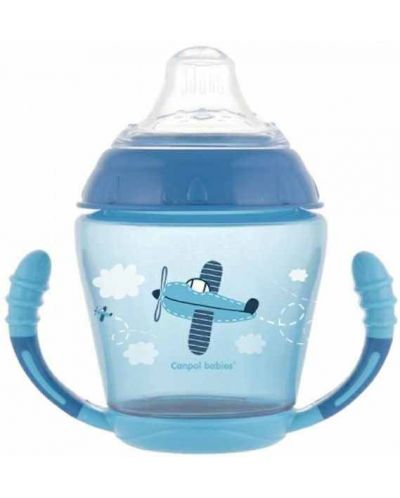 Неразливаща се чаша с дръжки Canpol - Happy Vehicles, синя, 230 ml