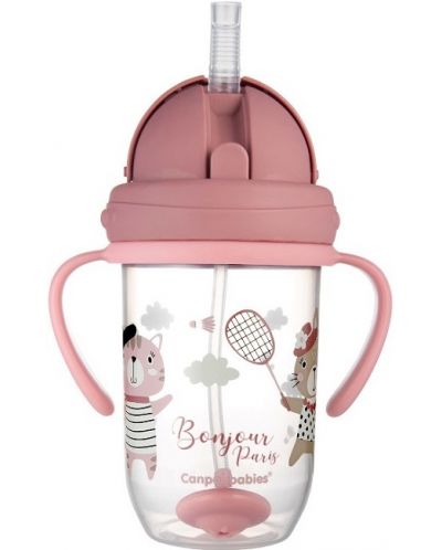 Нетечаща чаша със сламка Canpol babies Bonjour Paris - 270 ml, розова - 4