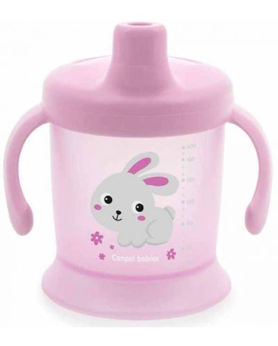 Неразливаща се чаша с твърд накрайник и капаче Canpol - Bunny and Company, 200 ml, розова - 1