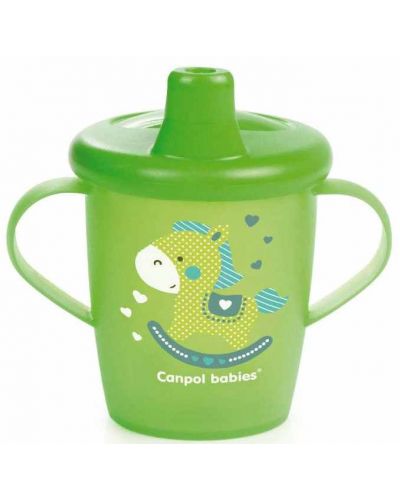 Неразливаща се чаша с твърд накрайник Canpol - Toys, 250 ml, зелена - 1