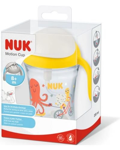 Неразливаща чаша със сламка NUK - Motion Cup, 230 ml, жълта - 3