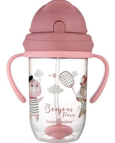 Нетечаща чаша със сламка Canpol babies Bonjour Paris - 270 ml, розова - 3