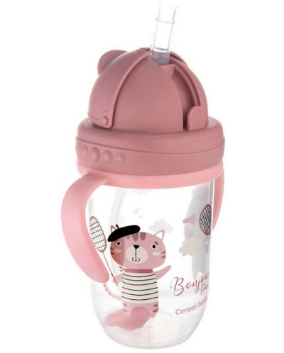 Нетечаща чаша със сламка Canpol babies Bonjour Paris - 270 ml, розова - 1