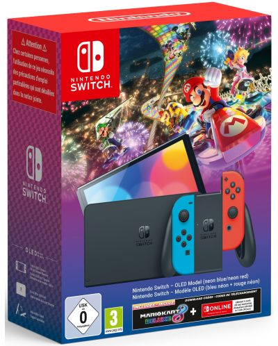 Nintendo Switch OLED - Neon Red & Neon Blue + Mario Kart 8 Deluxe