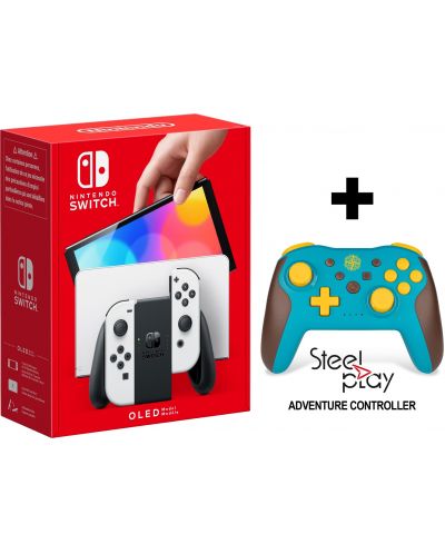 Nintendo Switch OLED - White + Steelplay Adventure Wireless Controller Bundle - 1