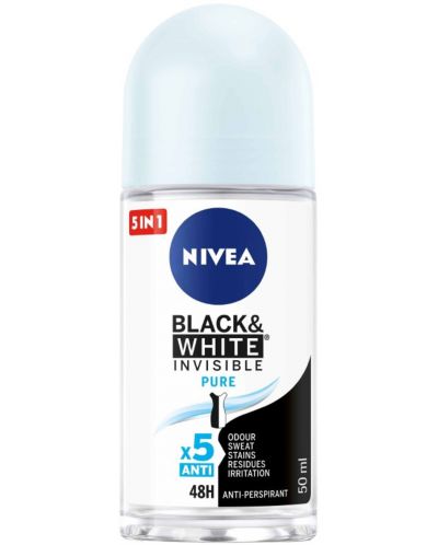 Nivea Рол-он против изпотяване Black & White, Pure, 50 ml - 1