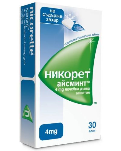 Никорет Айсминт Дъвки, 4 mg, 30 броя, Johnson & Johnson - 1