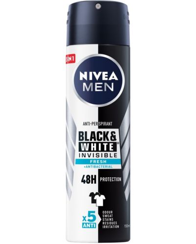 Nivea Men Спрей дезодорант Black & White, Invisible Fresh, 150 ml - 1