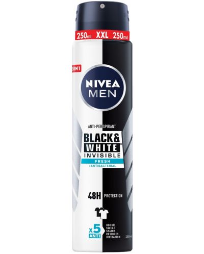 Nivea Men Спрей дезодорант Black & White, Invisible Fresh, 250 ml - 1