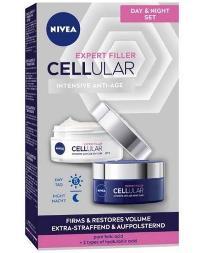 Nivea Cellular Комплект Expert Filler - Дневен и Нощен крем против бръчки, 2 x 50 ml - 1