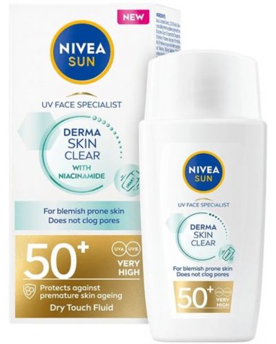 Nivea Sun Слънцезащитен флуид за лице Derma Skin Clear, SPF 50+, 40 ml - 2