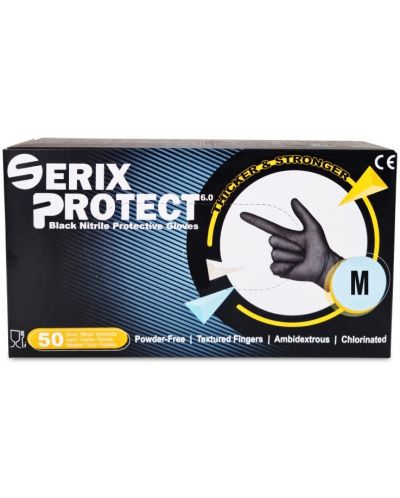 Protect Нитрилни ръкавици, черни, размер M, 50 броя, Serix - 1