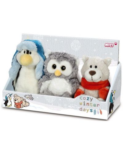 Комплект от три плюшени играчки Nici Winter – Пингвинчето, Сър Мечо и Северната сова, 15 cm - 1