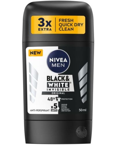 Nivea Men Стик против изпотяване Black & White, Original, 50 ml - 1