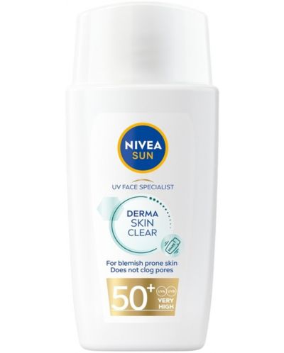 Nivea Sun Слънцезащитен флуид за лице Derma Skin Clear, SPF 50+, 40 ml - 1