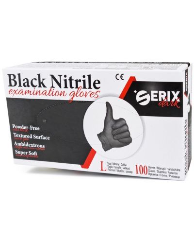 Dark Нитрилни ръкавици, черни, размер L, 100 броя, Serix - 1