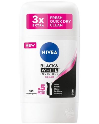 Nivea Стик против изпотяване Black & White, Clear, 50 ml - 1