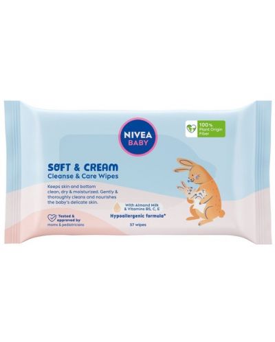 Nivea Baby Мокри кърпички с крем Soft & Cream, 57 броя - 1