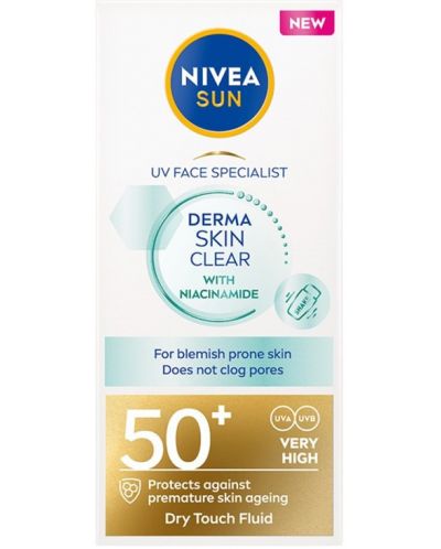Nivea Sun Слънцезащитен флуид за лице Derma Skin Clear, SPF 50+, 40 ml - 3