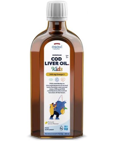 Norwegian Cod Liver Oil Kids, 500 mg, лимон, 250 ml, Osavi - 1