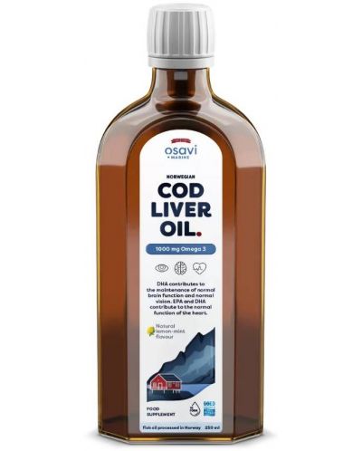 Norwegian Cod Liver Oil, 1000 mg, лимон и мента, 250 ml, Osavi - 1