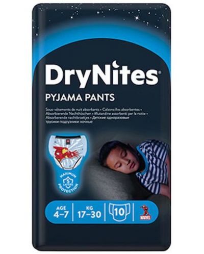 Нощни пелени гащи Huggies Drynites - За момче, 4-7 години, 17-30 kg, 10 броя - 1