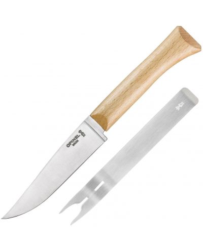 Нож за сирена с вилица Opinel -  12.5 cm, бук - 2